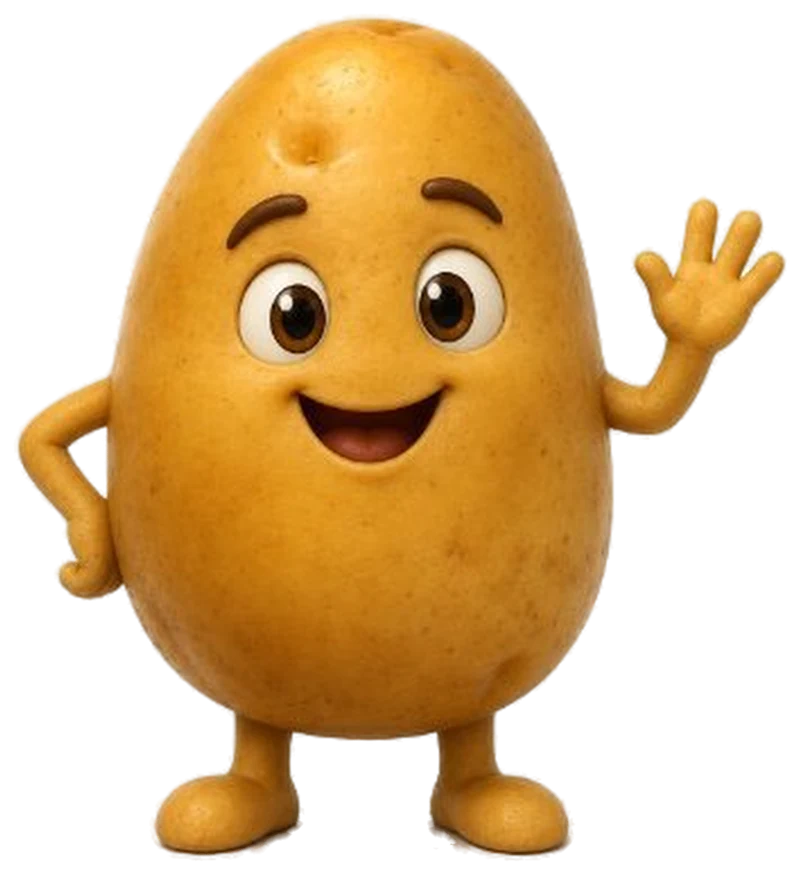 Dieu Patate, une pomme de terre souriante qui fait coucou